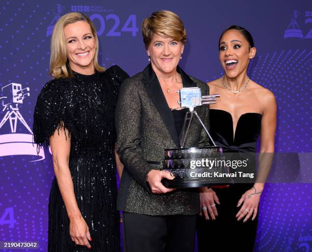 Gabby Logan, Clare Balding and Alex Scott attend BBC Sports Personality Of The Year 2024 at Dock10 Studios on December 17, 2024 in Manchester,...
