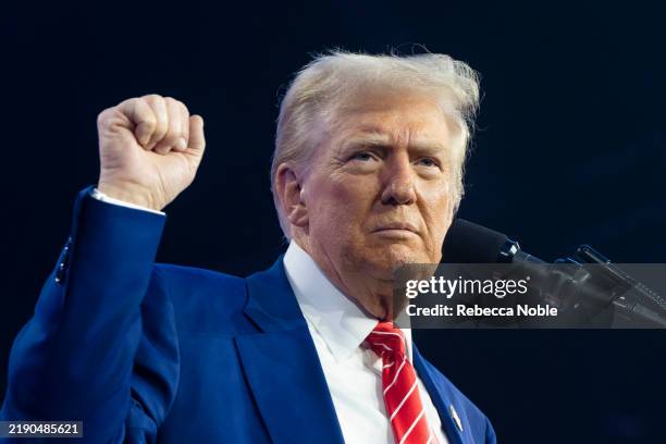 President-elect Donald Trump speaks during Turning Point USA's AmericaFest at the Phoenix Convention Center on December 22, 2024 in Phoenix, Arizona....