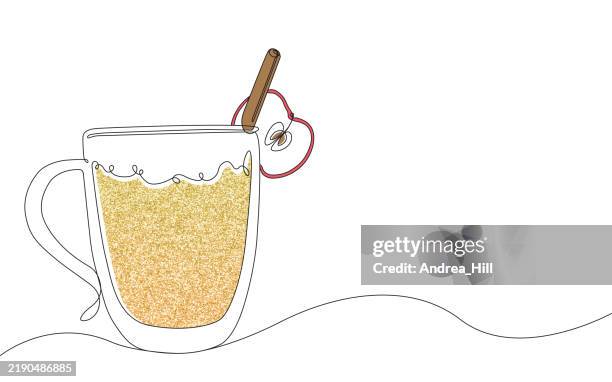 hot cup of apple cider continuous single line drawing vector illustration - cozy winter stock illustrations