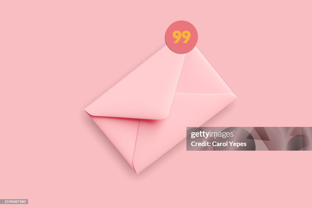 Pink envelope with notification-Email concept