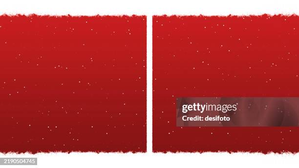 empty blank vibrant red maroon coloured spotted halved, divided segregated horizontal christmas backgrounds with white wispy smoke as top and bottom border, stars and glitter in glittering snowing festive celebration backdrop - glitter border stock illustrations
