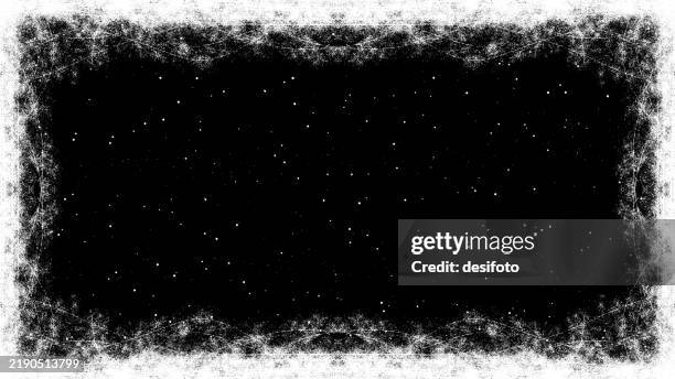 horizontal dark black colored shimmery bordered creative christmas new year festive celebration greeting cards, ethereal backgrounds with shining stars like glitter in starry night backdrop with glittering string light border all around leaving copy space - glitter border stock illustrations
