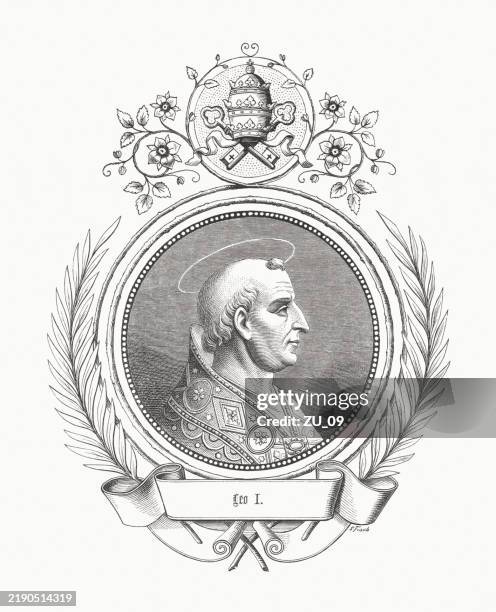 pope leo i the great (c.400-461), wood engraving, published 1883 - bishop flower stock illustrations