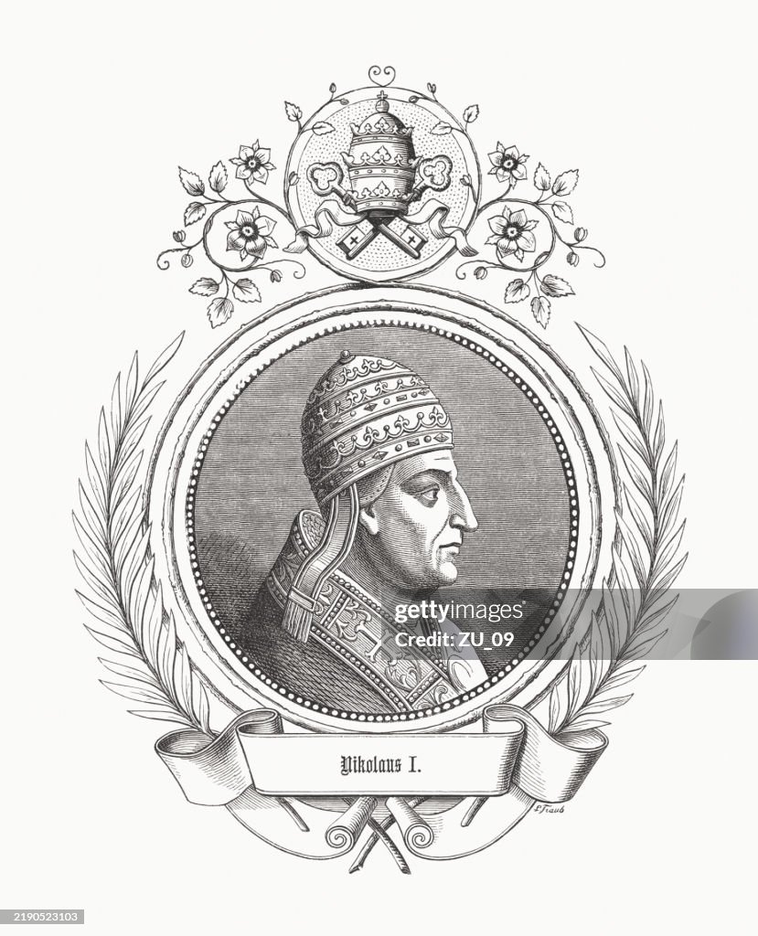Pope Nicholas I (c.800 - 867), wood engraving, published 1883