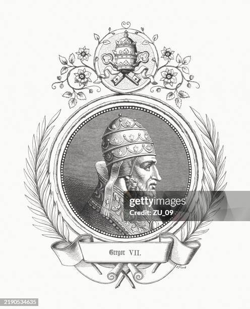 ilustrações, clipart, desenhos animados e ícones de papa gregório vii (c.1015 - 1085), gravura em madeira, publicada em 1883 - coroa enfeite para cabeça