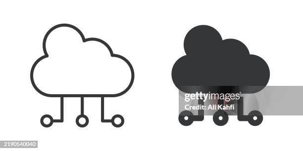 cloud computing thin line and glyph solid icon. editable stroke and perfect pixel isolated on transparent background - cloud computing icons stock illustrations