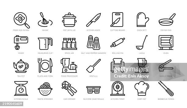 illustrations, cliparts, dessins animés et icônes de icônes d’outils et d’accessoires de cuisine - toque de cuisinier