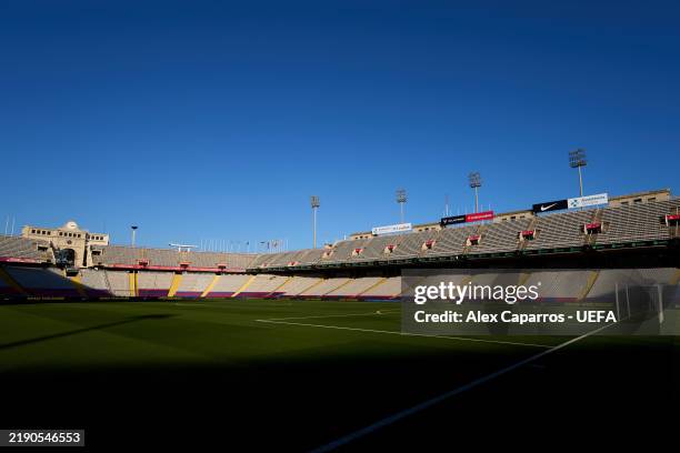 General view inside the stadium prior to the UEFA Women's Champions League match between FC Barcelona and Manchester City at Estadi Olimpic Lluis...
