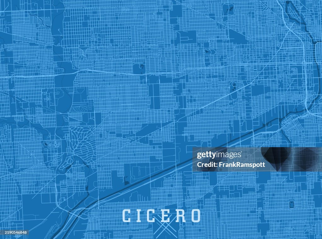 Cicero IL City Vector Road Map Blue Horizontal