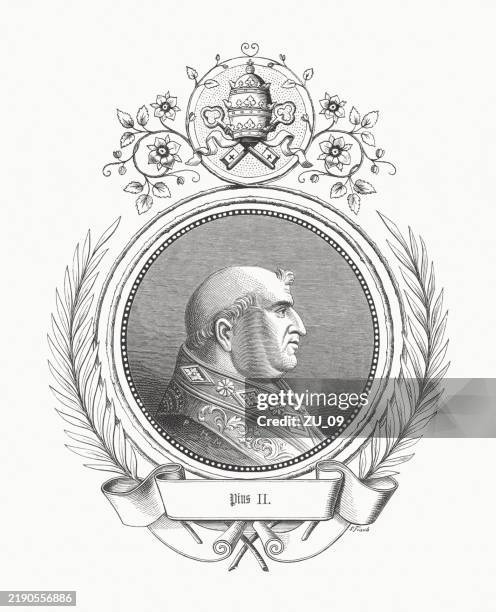 ilustrações, clipart, desenhos animados e ícones de papa pio ii (1405 - 1464), gravura em madeira, publicada em 1883 - coroa enfeite para cabeça