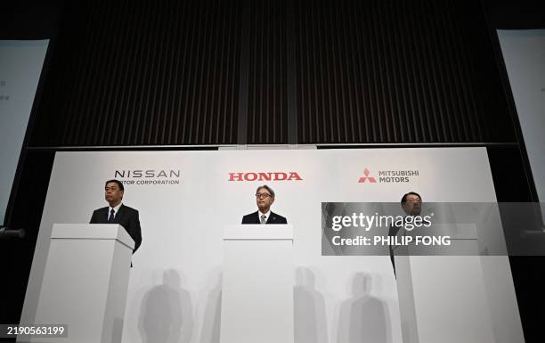 Makoto Uchida, President and CEO of Nissan motor corporation, Toshihiro Mibe, President and Representative Executive Officer of Honda, and Takao...