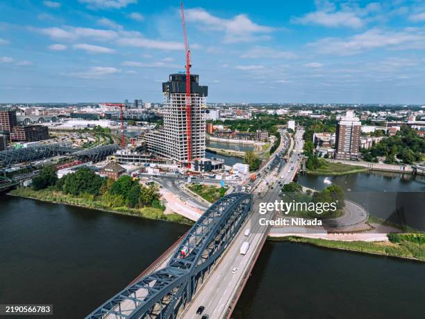 aerial view of urban development and bridges overwater in hamburg, germany - gentrification stock pictures, royalty-free photos & images