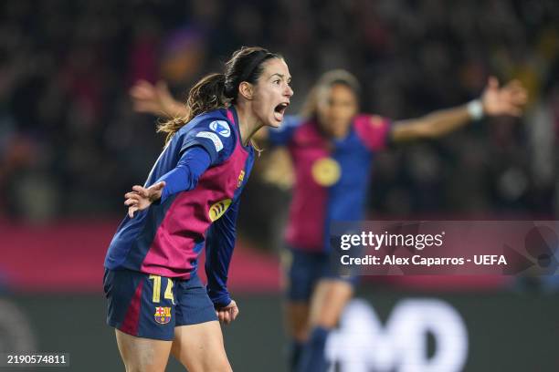 Aitana Bonmati of FC Barcelona celebrates scoring her team's second goal during the UEFA Women's Champions League match between FC Barcelona and...
