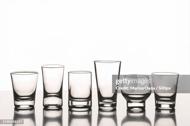 collage of empty glasses on white background - full transparency stock pictures, royalty-free photos & images