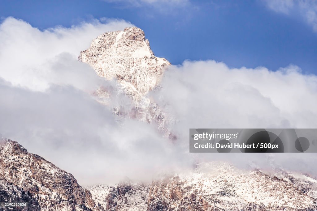 Low angle view of snowcapped mountain against sky,United States,USA