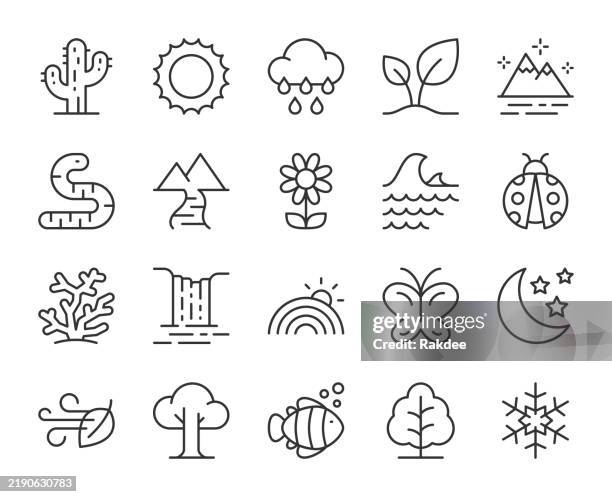 ilustrações de stock, clip art, desenhos animados e ícones de nature - light line icons - queda de água