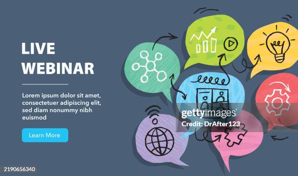 ilustrações de stock, clip art, desenhos animados e ícones de live webinar web banner - expresso