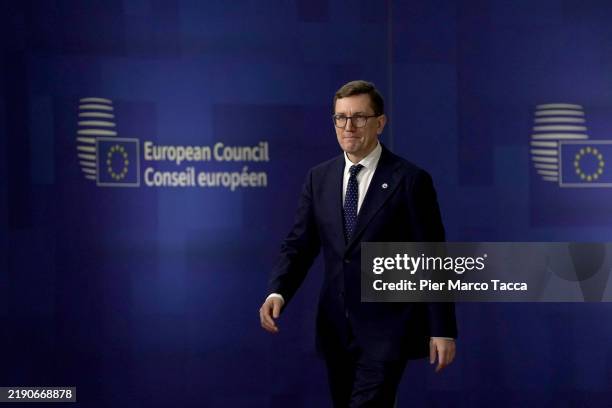 Kristen Michal Prime Minister of Estonia arrives at the European Council Meeting on December 19, 2024 in Brussels, Belgium. Among the items on the...