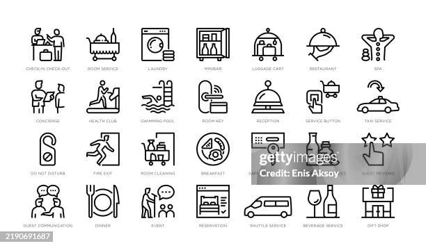 hotel services and guest experience icons - personal hygiene product stock illustrations
