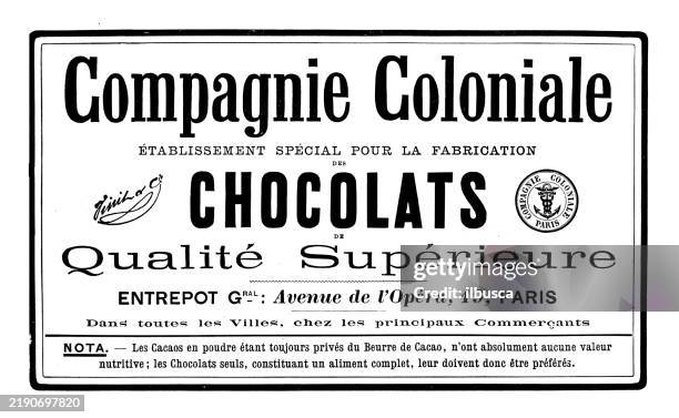 antique image from french magazine, advertisement - french language stock illustrations