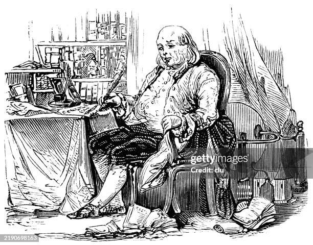 benjamin franklin, inventor of the lightning conductor - benjamin franklin stock illustrations