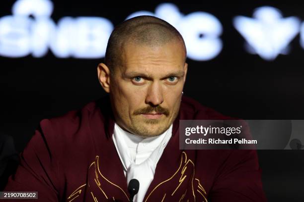 Oleksandr Usyk looks on ahead of the IBF, IBO, WBA, WBC and WBO Undisputed World Heavyweight Title fight between Oleksandr Usyk and Tyson Fury during...