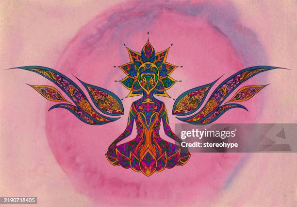 magenta angel - crown chakra stock illustrations