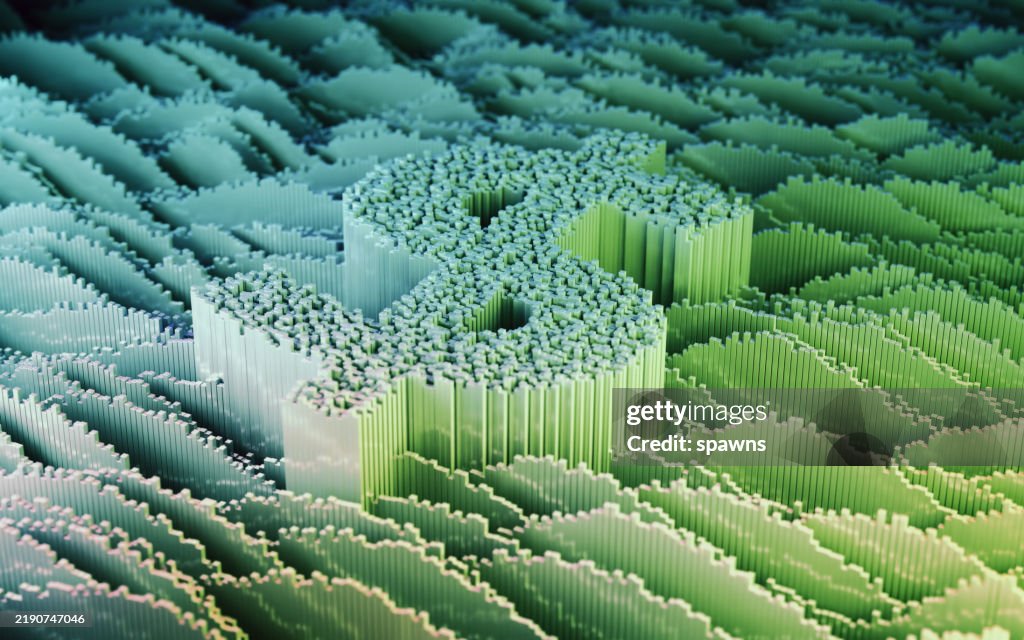 Turquesa verde abstrata da paisagem dos dados de Digitas do símbolo do dólar