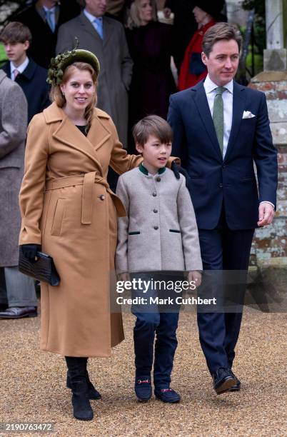 Princess Beatrice, Counsellor of State and Edoardo Mapelli Mozzi with Christopher Woolf attend the Christmas Morning Service at St Mary Magdalene...