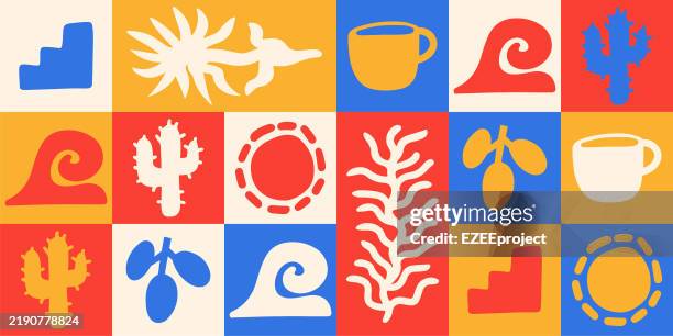 abstract geometric shapes pattern. modern minimalist art. colorful retro shape pattern. contemporary abstract art. organic element. - organic vector patterns stock illustrations