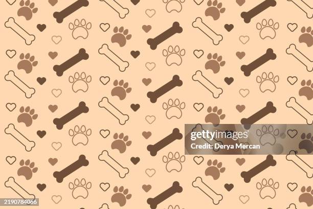 pattern with dog footprints and bones stock illustration - bear paw print vector stock illustrations