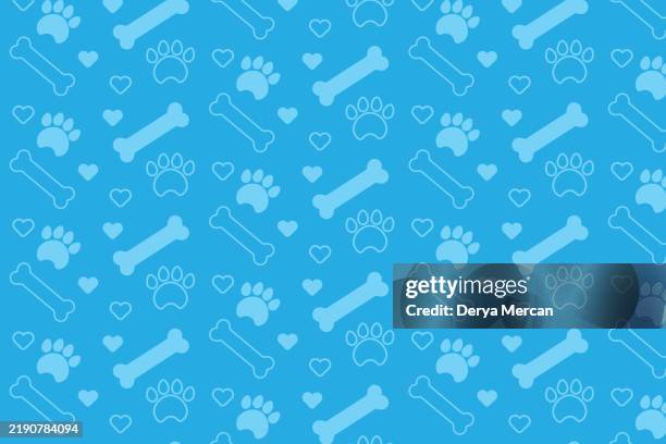 ilustrações de stock, clip art, desenhos animados e ícones de pattern with dog footprints and bones stock illustration - pegada de pata de animal