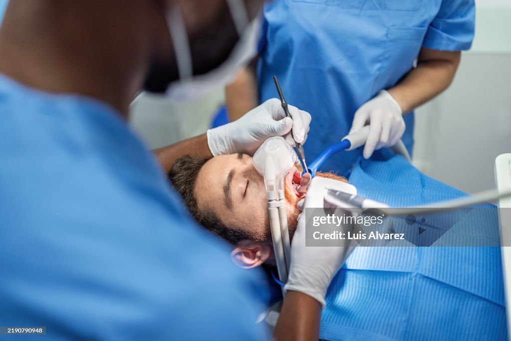 Dental surgery with ith nitrous oxide known as laughing gas