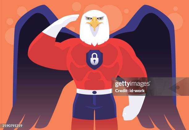 superhero bald eagle saluting - guarding stock illustrations