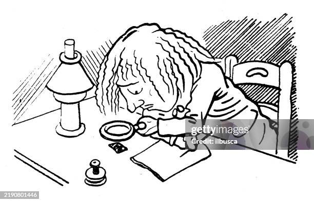 antique image from french magazine - reading comic book stock illustrations