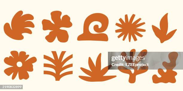 set of abstract element. set of hand drawn doodles. organic shape. abstract shapes illustration. - leaf shape stock illustrations