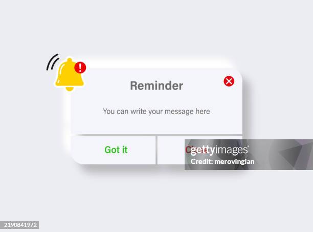 gestaltung der benutzeroberfläche für erinnerungsbenachrichtigungen - alarmanlage stock-grafiken, -clipart, -cartoons und -symbole