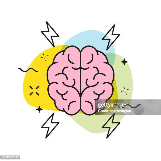brain icon. brainstorm concept - brain lightning stock illustrations