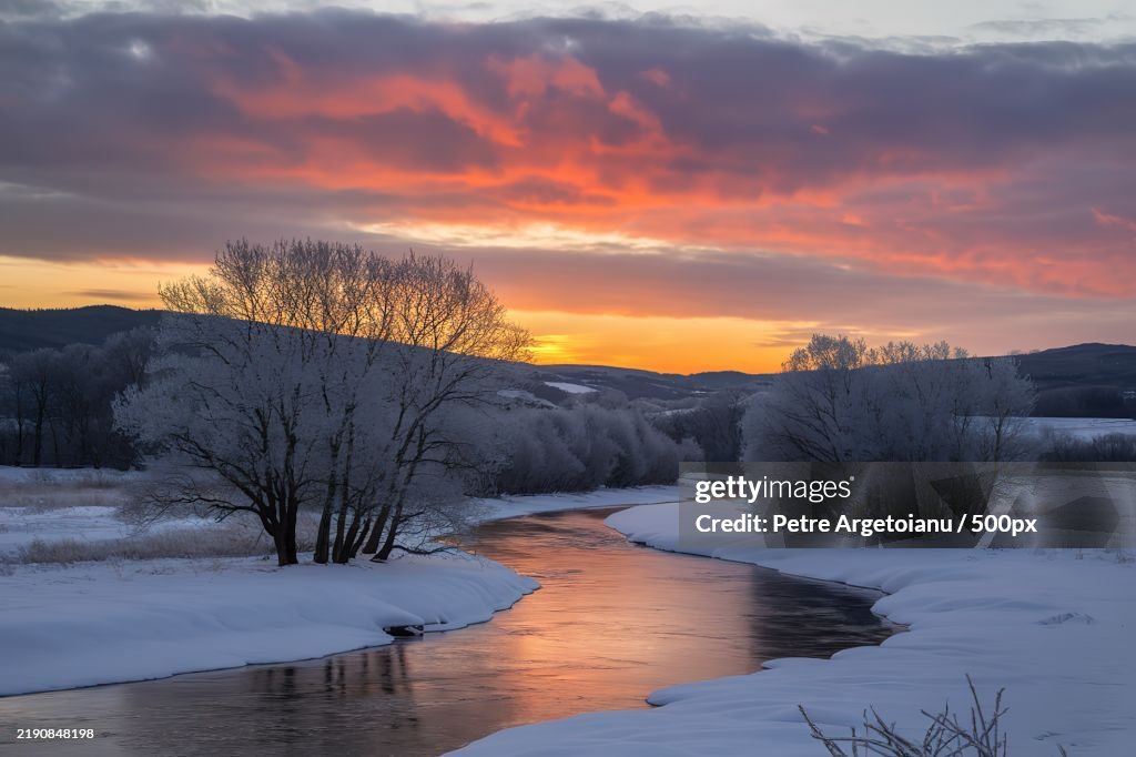 A breathtaking winter landscape during sunset