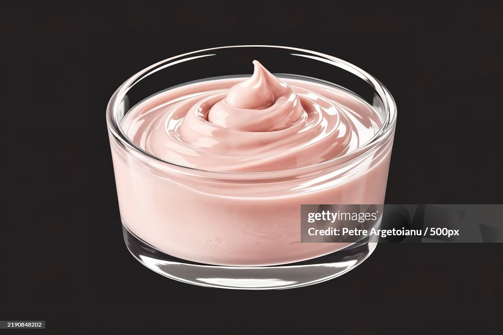 A clear blank glass container filled with a cream