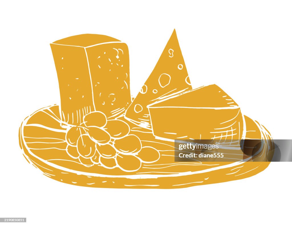 Cheese & Grapes Board Isolated On A Transparent Background