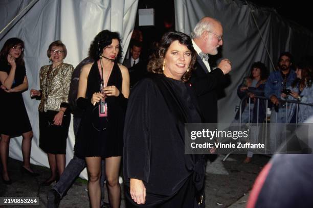 American journalist and newscaster Linda Ellerbee, wearing a black outfit, attends the 13th Annual CableACE Awards at the Pantages Theatre in the...