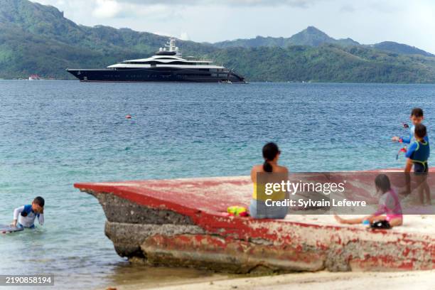 Chief executive officer of Meta Platforms Inc. Marc Zuckerberg's yacht "The Launchpad" is seen on December 19, 2024 in Raiatea, French Polynesia.
