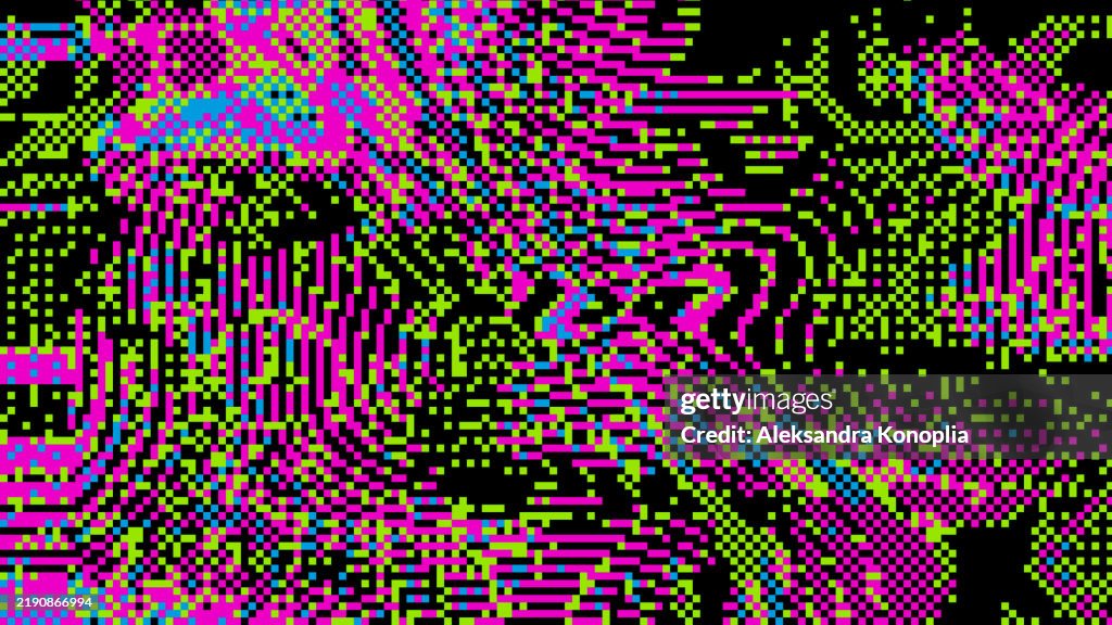Abstract Pixel Art 8 bit wave texture with Vibrant pink and green Geometric Patterns