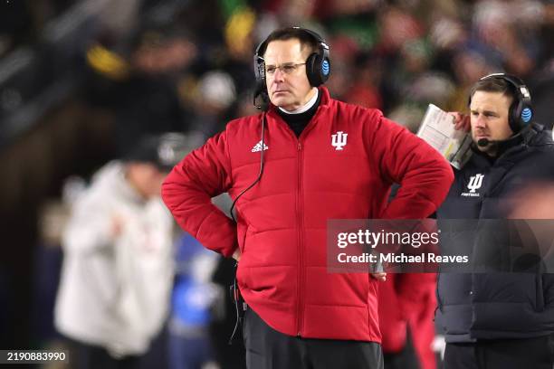 Head coach Curt Cignetti of the Indiana Hoosiers reacts during the second quarter against the Notre Dame Fighting Irish in the Playoff First Round...