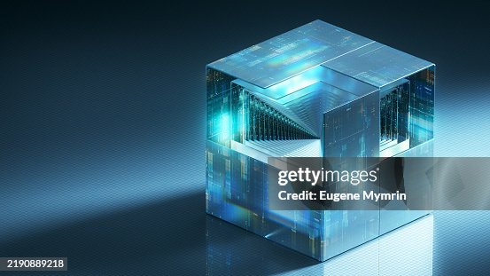 Ai cube representing big data processing and innovation in technology Ai cube representing big data processing and innovation in technology