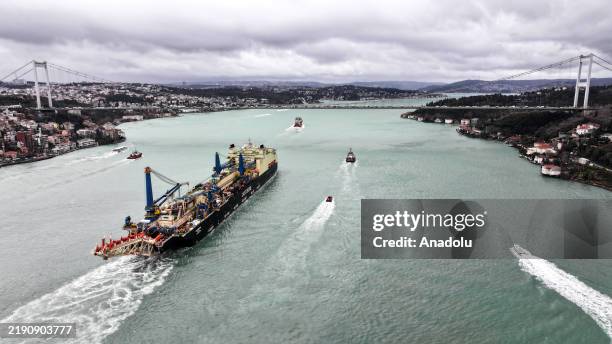 Castrone Ship An aerial view shows the vessel 'Castorone' passing through the... News ...