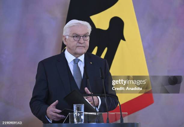 German President Frank-Walter Steinmeier makes a speech during a press conference at the Bellevue Palace in Berlin, Germany on December 27, 2024....