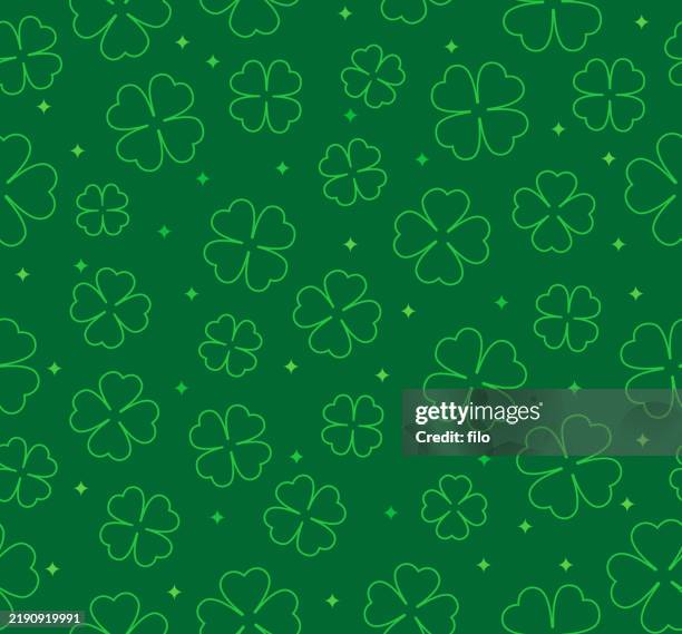 seamless shamrock four leaf clover st. patrick's day green background pattern - st patricks day stock illustrations