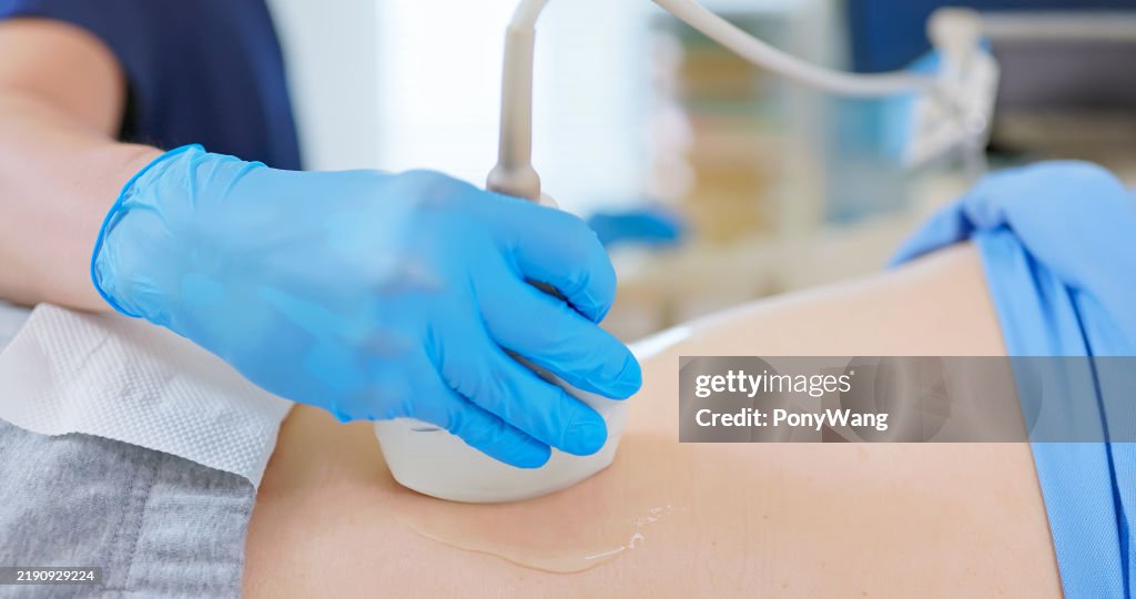 Elder receive kidney ultrasound